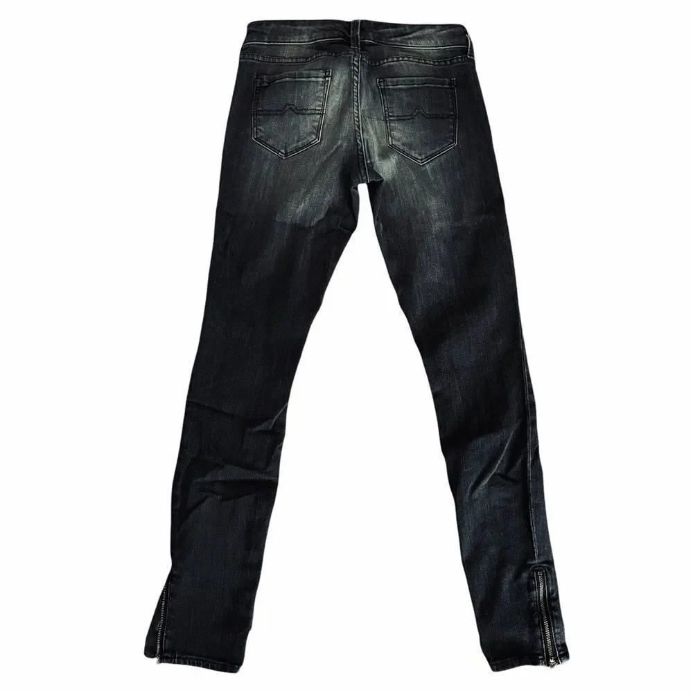 Arizona Black Distressed Skinny Jeans Zipper Hems‎